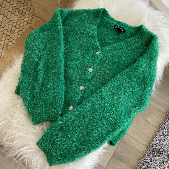 Green Eyelash Cardigan Sweater - Picture 3 of 10